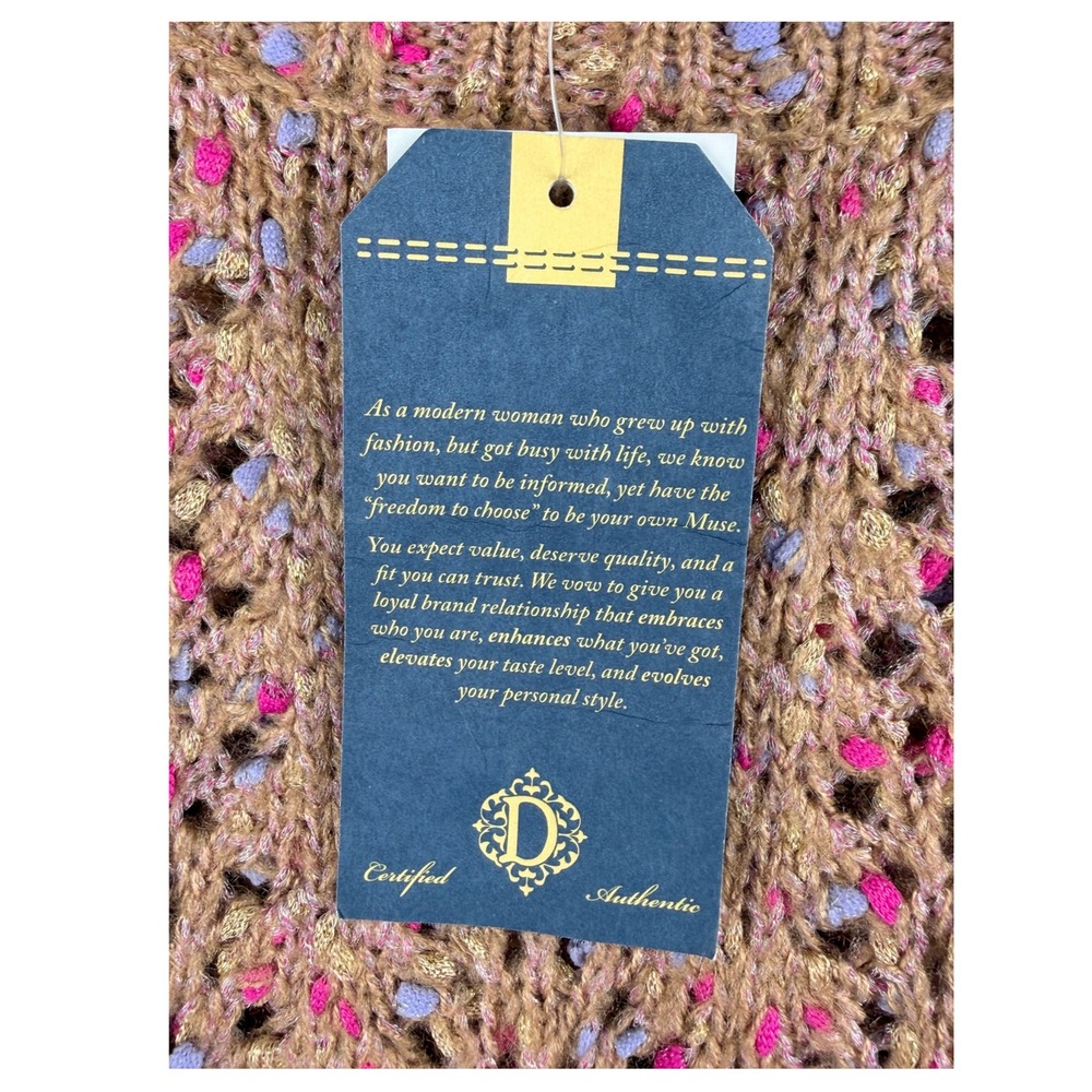 Democracy Womens Gold Metallic Pointelle Confetti Knit Sweater Size Large NWT - Picture 6 of 6